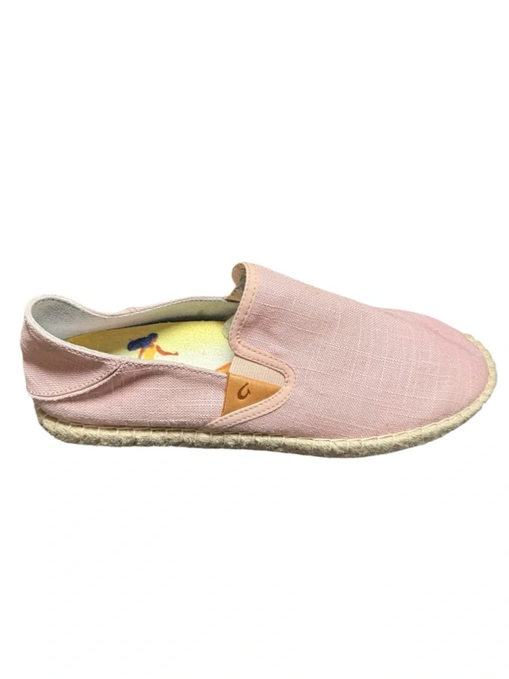 OluKai Kaula Pa’a Kapa Slip-On Espadrille Flats Pink Linen Womens 9.5